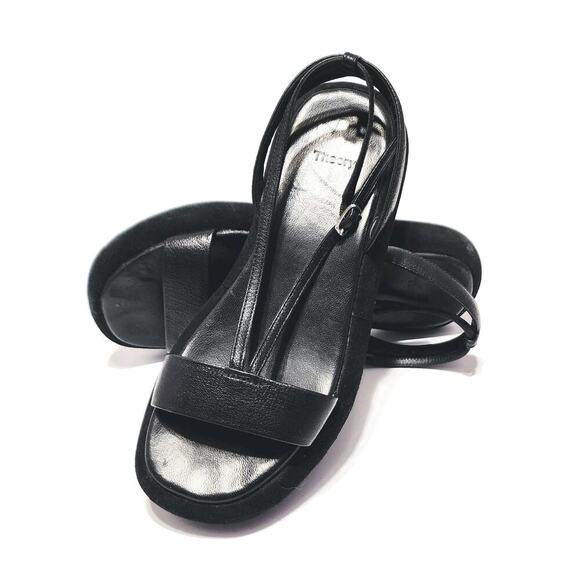 Theory Shoes - Theory Strappy Sandals Black Leather Size 7 Slingback Platform Comfort Shoes